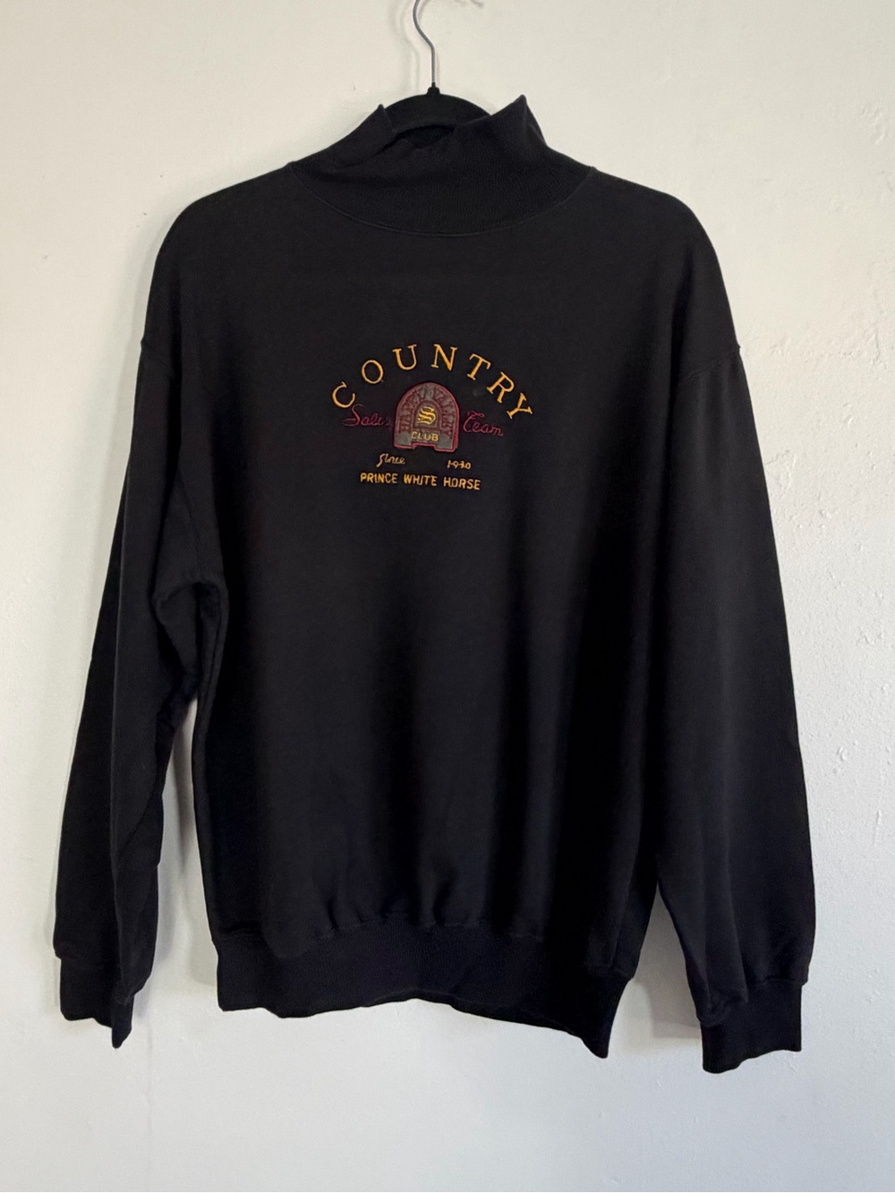Vintage SALCO Country Club Sweatshirt Black Mock Neck Equestrian Preppy 90s sz L - Picture 7 of 8